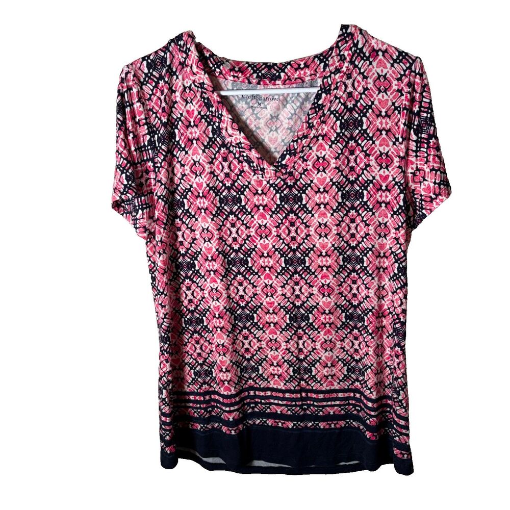 Croft & Barrow T-Shirt Women's Medium V-Neck Short Sleeve Printed Casual Top